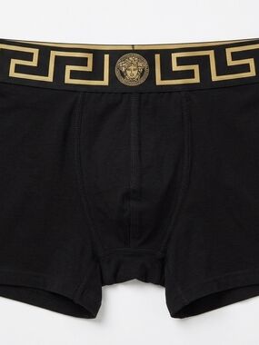 Versace Black Boxer Briefs with Gold Greek Key Waistband